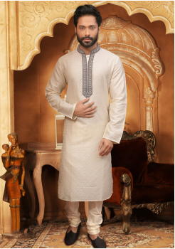 Gold Color Self Jacquard And Poly Fabric Kurta Set